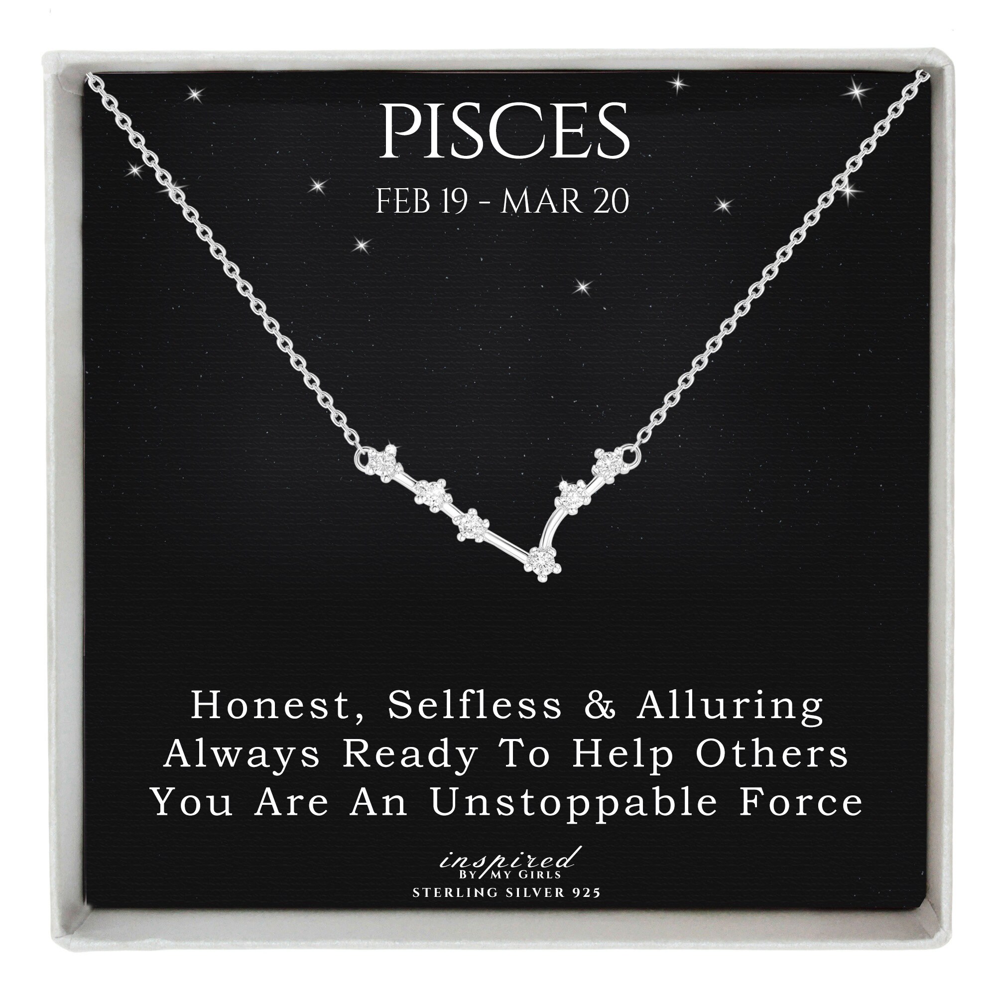 Sterling Silver Pisces Constellation Necklace Gift Zodiac Astrology Horoscope Gift with Meaningful Keepsake Card