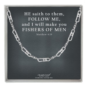 Fisher Of Men Bracelet Sterling Silver 925 Fisherman Link Chain Necklace and Meaningful Keepsake Card Ready To Give Gift In Box afbeelding 1