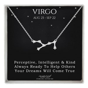 Regalo de collar de constelación de Virgo de plata de ley, Regalo de horóscopo de astrología del zodiaco con tarjeta de recuerdo significativa
