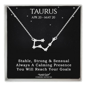 Regalo de collar de constelación de Tauro de plata de ley, Regalo de horóscopo de astrología del zodiaco con tarjeta de recuerdo significativa