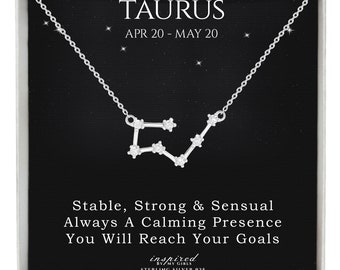 Taurus Constellation Necklace, Sterling Silver or 14K Gold over Silver, Zodiac Gift