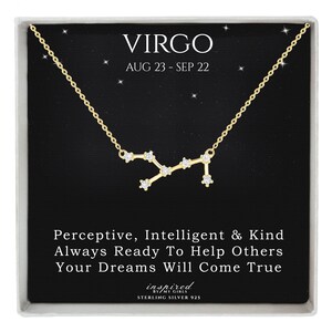 Regalo de collar de constelación de Virgo de oro, oro de 14 quilates sobre plata de ley, regalo de horóscopo de astrología del zodíaco con tarjeta de recuerdo significativa