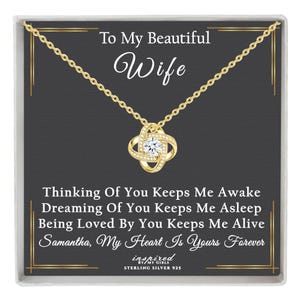 Regalo personalizado para esposa: Collar con nudo infinito de amor en plata de ley o vermeil de oro de 14 quilates, cadena ajustable, listo para regalar en caja.