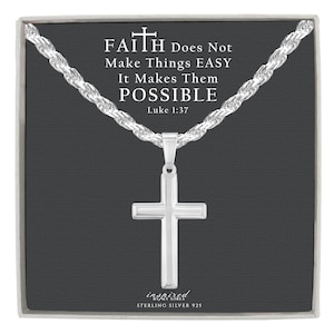 Collier croix pour homme en argent sterling massif avec chaîne en corde, carte souvenir de la foi significative, prêt à offrir de la foi pour hommes et garçons