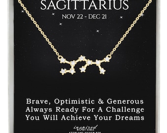 Gold Sagittarius Constellation Necklace Gift, 14K Gold over Sterling Silver, Zodiac Astrology Horoscope Gift With Meaningful Keepsake Card