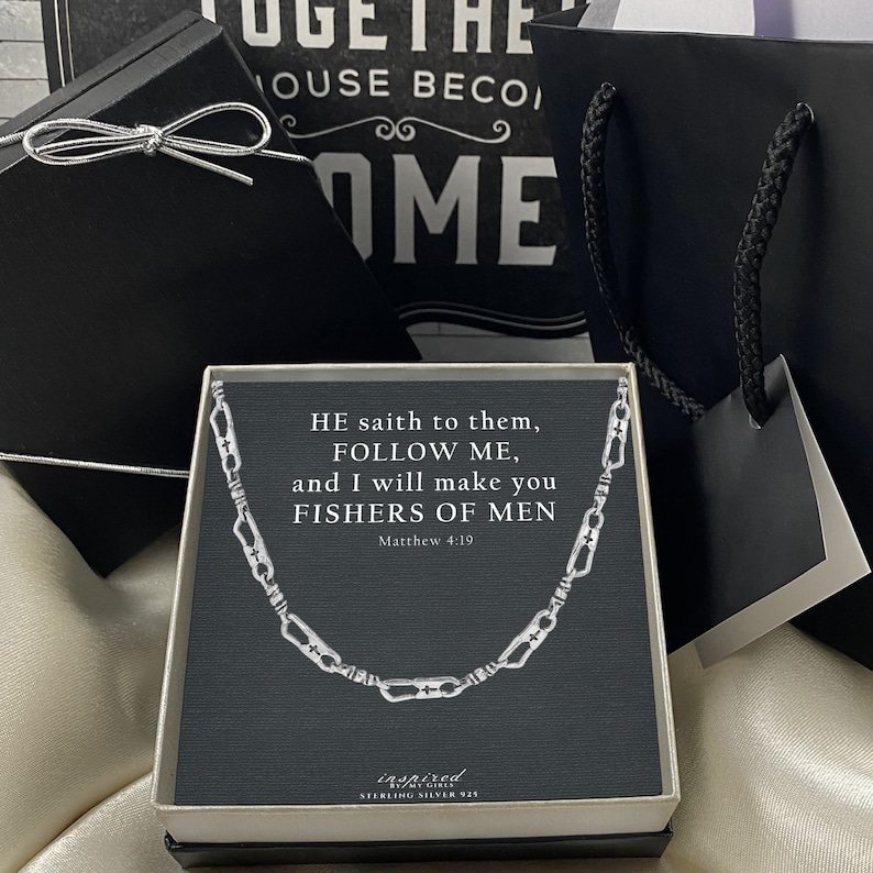 Fisher Of Men Bracelet Sterling Silver 925 Fisherman Link Chain Necklace and Meaningful Keepsake Card Ready To Give Gift In Box afbeelding 2