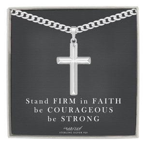 Mens Sterling Silver Domed Cross Necklace with Curb Chain and Meaningful Keepsake Card - Ready To Give Gift In Box
