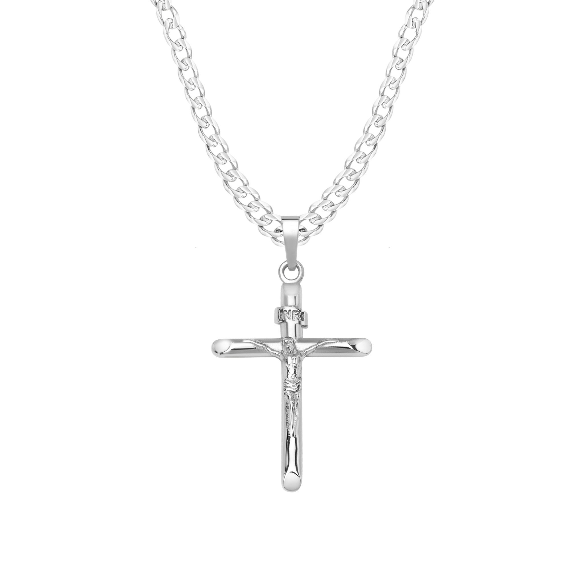 Mens Sterling Silver INRI Cross Crucifix Necklace With Curb Etsy