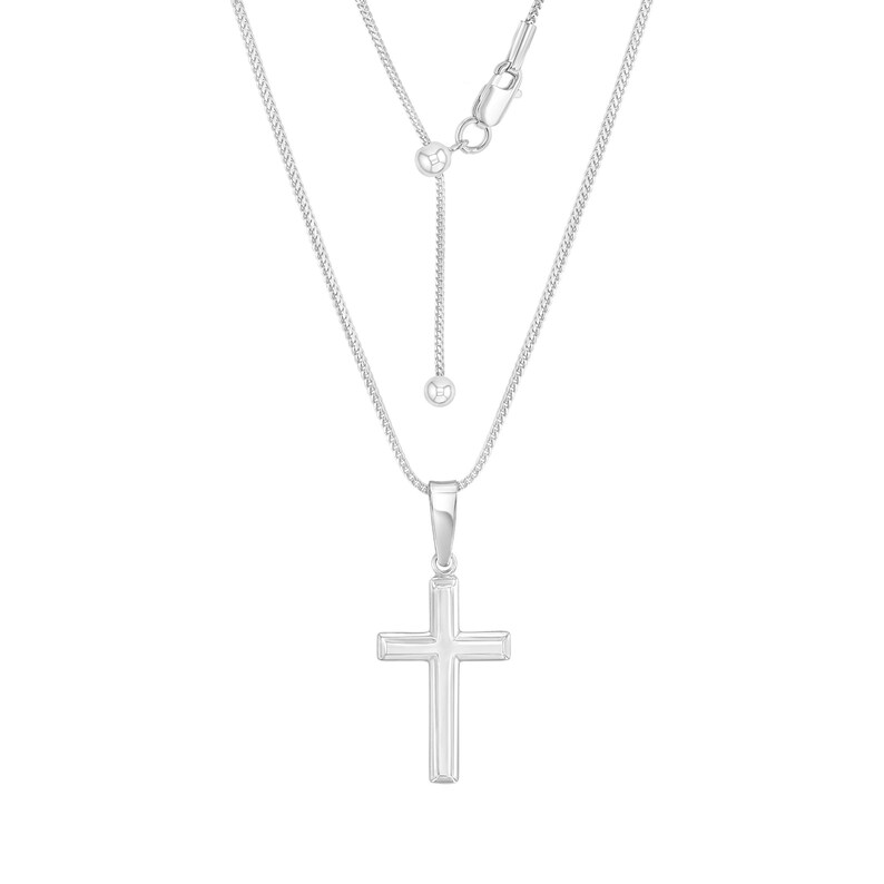 Womens Sterling Silver Cross Necklace with Adjustable Franco Chain and Faith Keepsake Card Gift