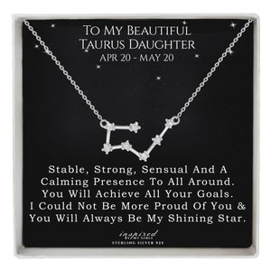 Regalo para hija, collar de constelación de plata de ley, collar de signos del zodíaco, tarjeta de recuerdo significativa y collar para hija