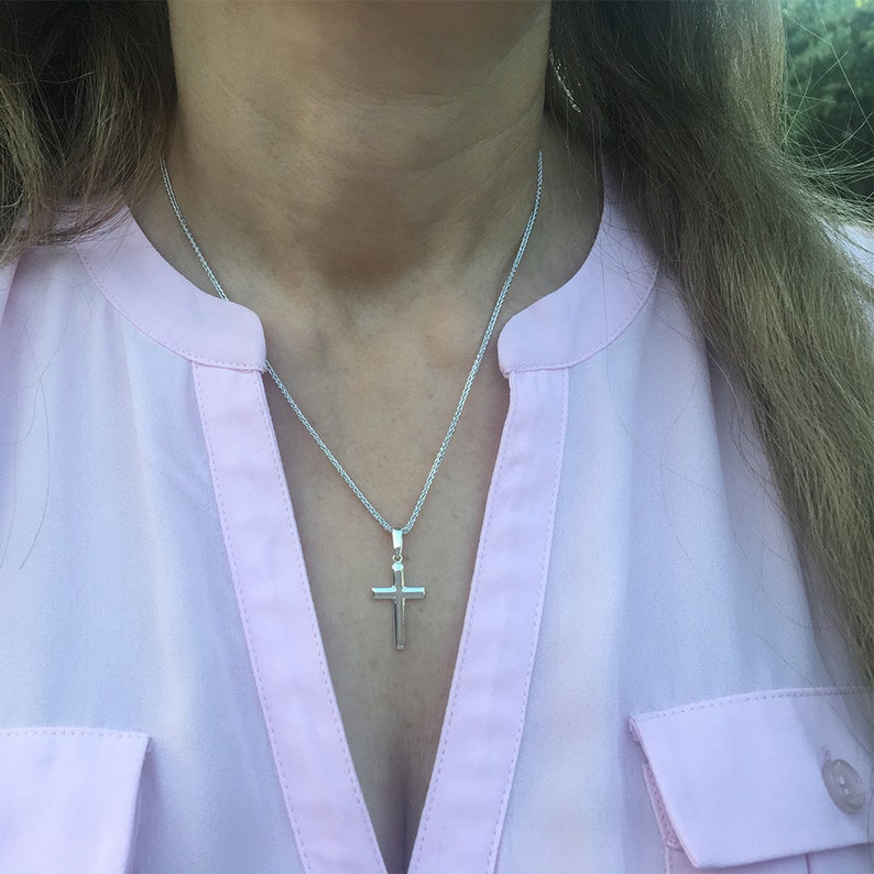 Womens Sterling Silver Cross Necklace with Adjustable Franco Chain and Faith Keepsake Card Gift