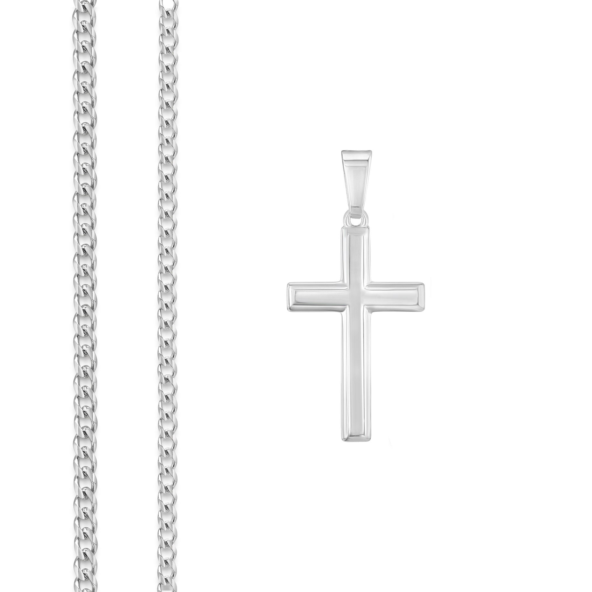 Mens Sterling Silver Cross Necklace With Curb Chain and Etsy
