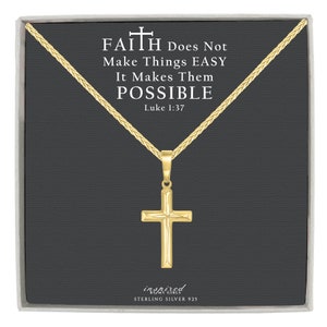 Collier croix pour femme en or 14 carats sur argent sterling, style taille diamant, chaîne de blé réglable, carte souvenir de la foi, prêt à offrir