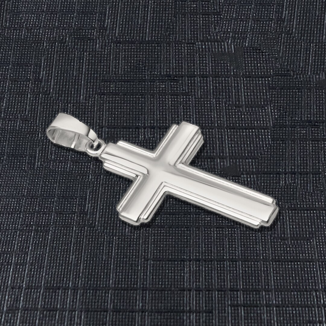 thumbnail interactive-video image 1 of Men's 925 Sterling Silver Cross Pendant (50mm) With Clear CZ Charm - Boxed 1 of 2