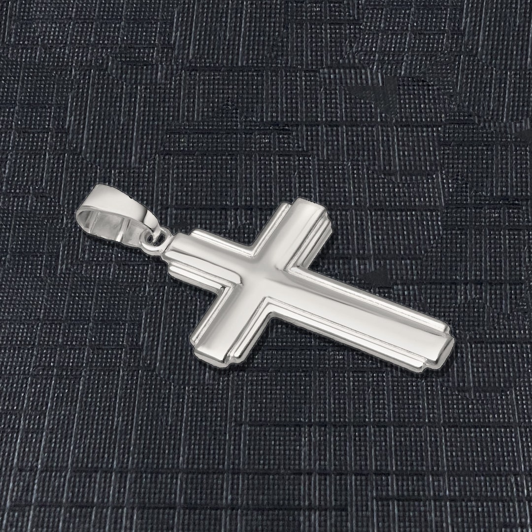 Men's 925 Sterling Silver Cross Pendant (50mm) With Clear CZ Charm - Boxed