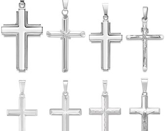 Mens Solid Sterling Silver Cross Pendants - Choices Of Styles and Sizes