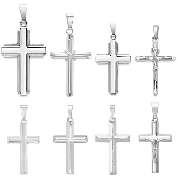 Mens Solid Sterling Silver Cross Pendants - Choices Of Styles and Sizes