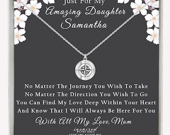 Personalized Compass Necklace Gift For Daughter, Sterling Silver, 14K Gold over Sterling Silver, Ready To Gift To Your Amazing Daughter