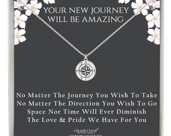 Solid Sterling Silver Dainty Compass Necklace, Adjustable Chain, Graduation Gift and Meaningful Keepsake Card - Ready To Give Gift In Box