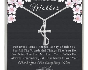 Gift For Mother, Sterling Silver Cross Necklace, Meaningful Keepsake Card, Ready To Give  Gift For Mom