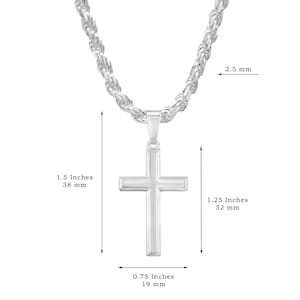 Sterling Silver Mens Cross Necklace, Sterling Silver Rope Chain, Boys Cross Necklace, Choice Of Chain Lengths and Widths