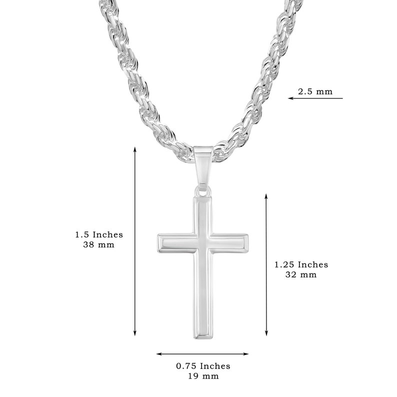Sterling Silver Mens Cross Necklace Sterling Silver Rope Etsy