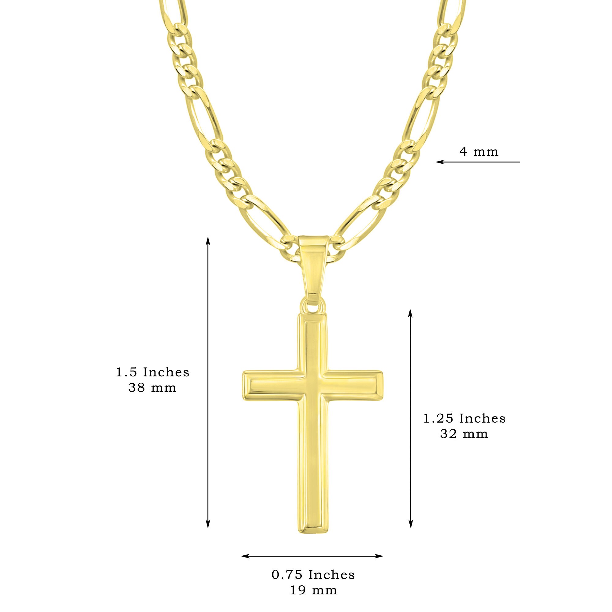 Mens 14K Gold Over Sterling Silver Cross Necklace With Figaro Chain and ...