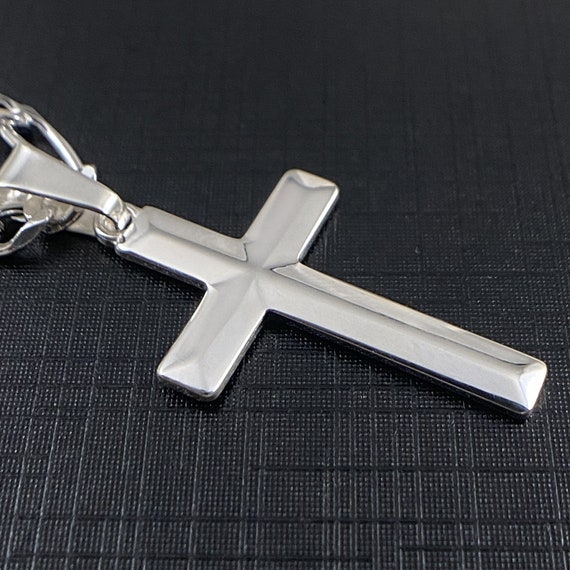 Sterling Silver Domed Cross Necklace 