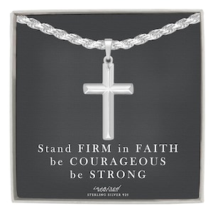 Mens Sterling Silver Domed Cross Necklace with Rope Chain and Meaningful Keepsake Card - Ready To Give Gift In Box