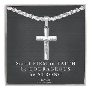 Mens Sterling Silver Crucifix Necklace with Rope Chain and Meaningful Keepsake Card - Ready To Give Gift In Box For Men and Boys