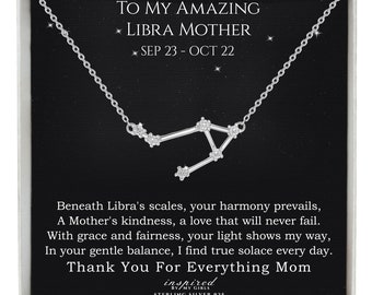 Libra Constellation Necklace Gift For Mother, Sterling Silver or 14K Gold over Sterling Silver Star Sign meaningful Leo gift for amazing Mom