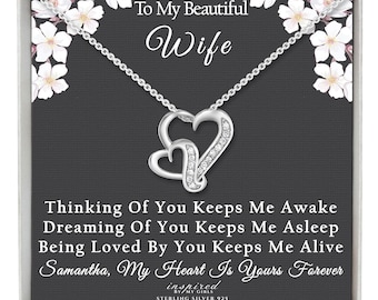 Personalized Sterling Silver Connected Hearts Necklace, Adjustable 22" Chain, Gift For Wife, Fiancée or Girlfriend