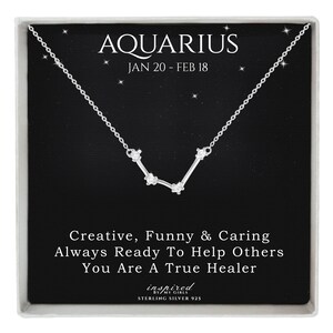 Sterling Silver Aquarius Constellation Necklace Gift, Zodiac Astrology Horoscope Gift With Meaningful Keepsake Card