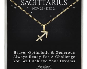 Sagittarius Zodiac Necklace, 14K Gold Over Solid Sterling Silver 925, Meaningful Keepsake Card, Ready To Give Gift For Her