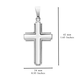 Stanless Steel Mens Cross Necklace Wth Black P Platng. the Polshed Stanless Steel Long