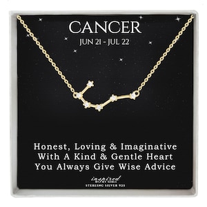 Regalo de collar de constelación de cáncer de oro, Oro de 14 quilates sobre plata de ley, Regalo de horóscopo de astrología del zodiaco con tarjeta de recuerdo significativa