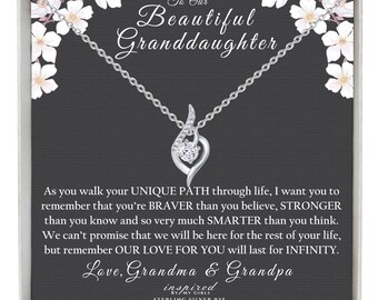 Sterling Silver Love Drop Necklace, Granddaughter Gift from Grandparents