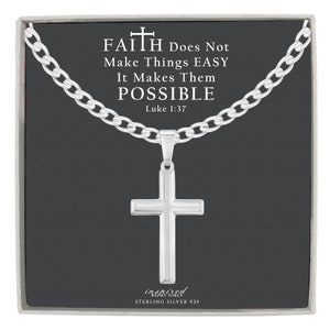 Collier croix pour homme en argent sterling massif avec chaîne pour gourmette et carte souvenir de la foi significative - Prêt à offrir de la foi pour hommes et garçons