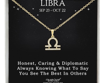 Libra Zodiac Necklace, 14K Gold Over Solid Sterling Silver 925, Meaningful Keepsake Card, Ready To Give Gift For Her