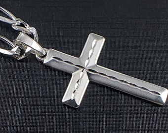 Mens Sterling Silver Diamond-Cut Cross Pendant