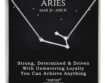 Sterling Silver Aries Constellation Necklace Gift, Zodiac Astrology Horoscope Gift With Meaningful Keepsake Card