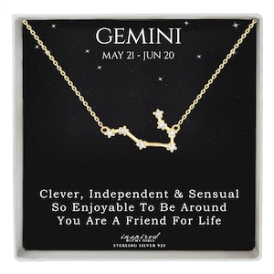 Regalo de collar de constelación de Géminis de oro, oro de 14 quilates sobre plata de ley, regalo de Géminis del horóscopo de astrología del zodíaco con tarjeta de recuerdo significativa