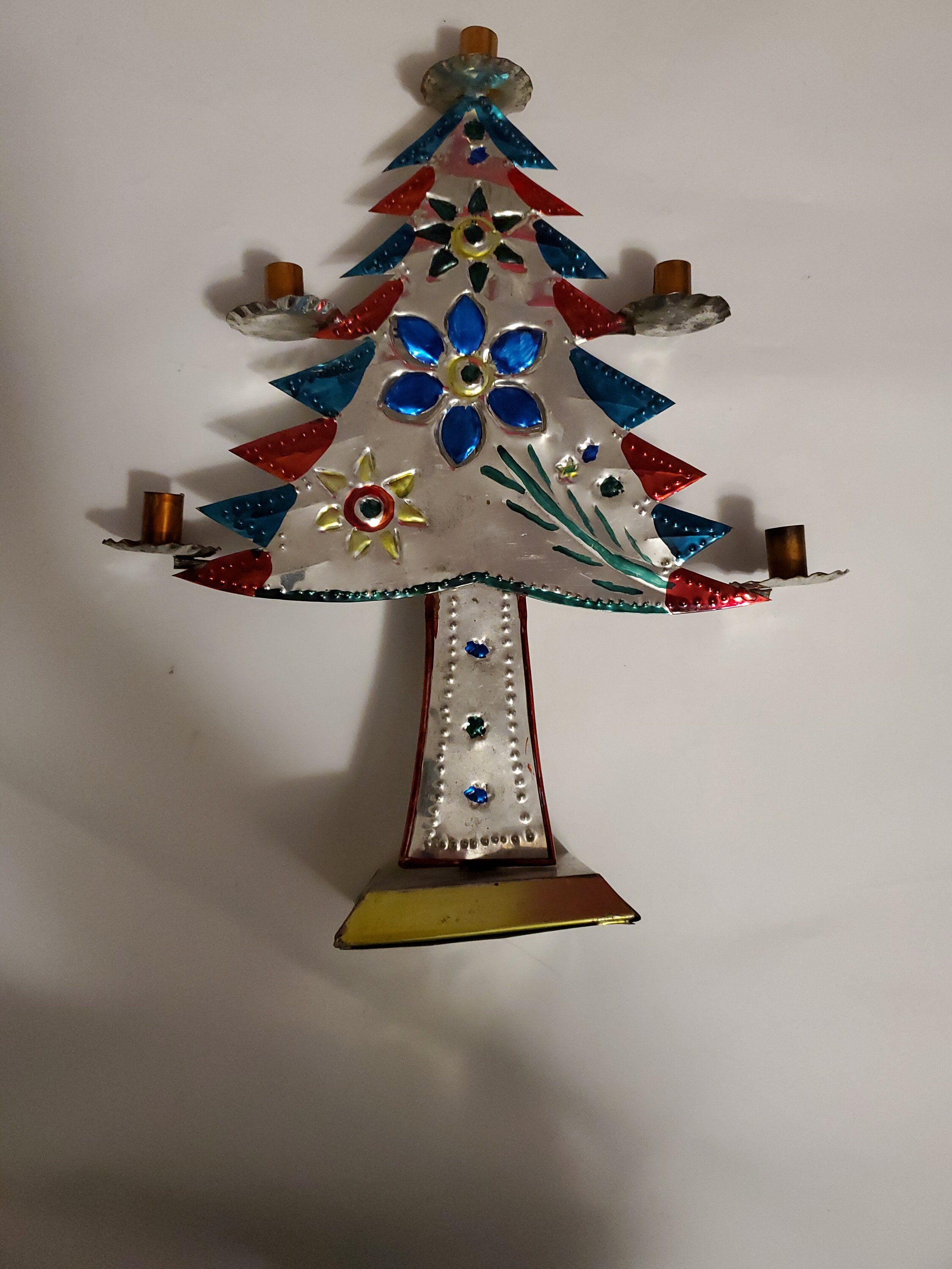 Vintage Punched Tin Christmas Tree Candelabra Etsy