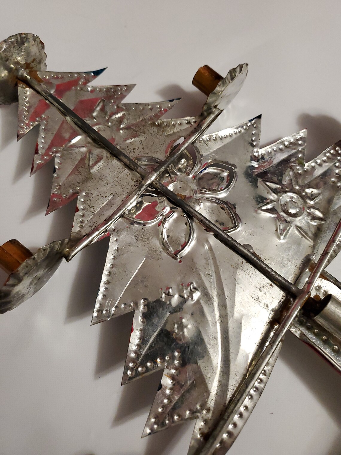 Vintage Punched Tin Christmas Tree Candelabra Etsy