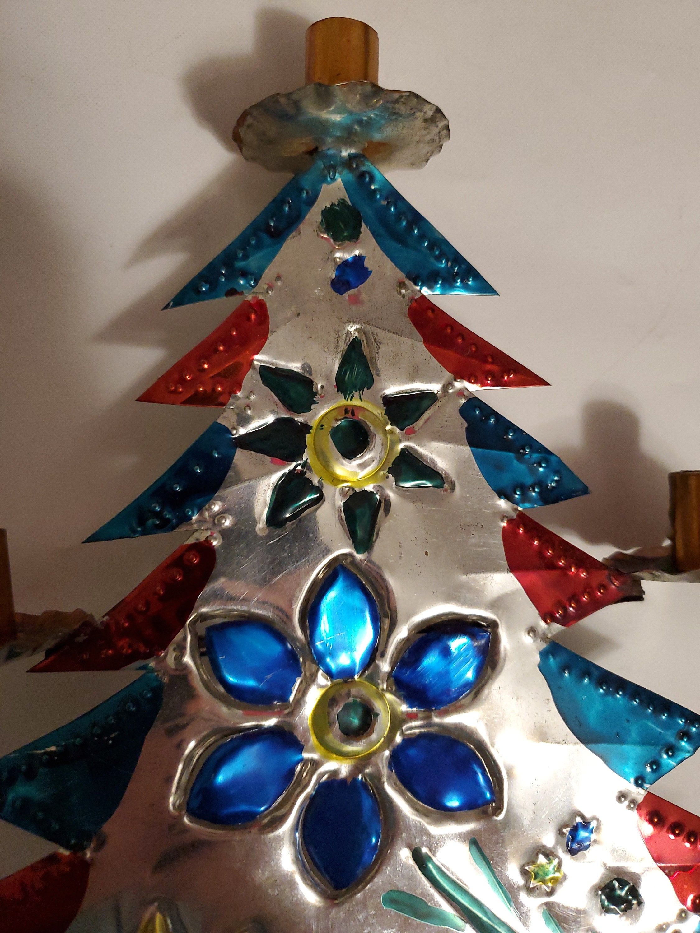 Vintage Punched Tin Christmas Tree Candelabra Etsy