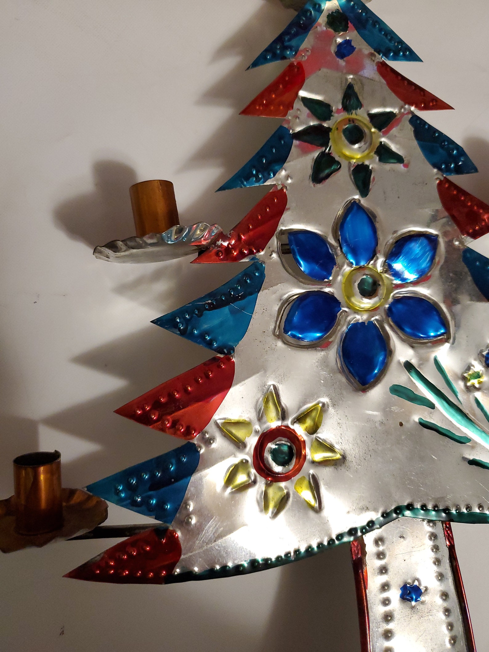 Vintage Punched Tin Christmas Tree Candelabra Etsy