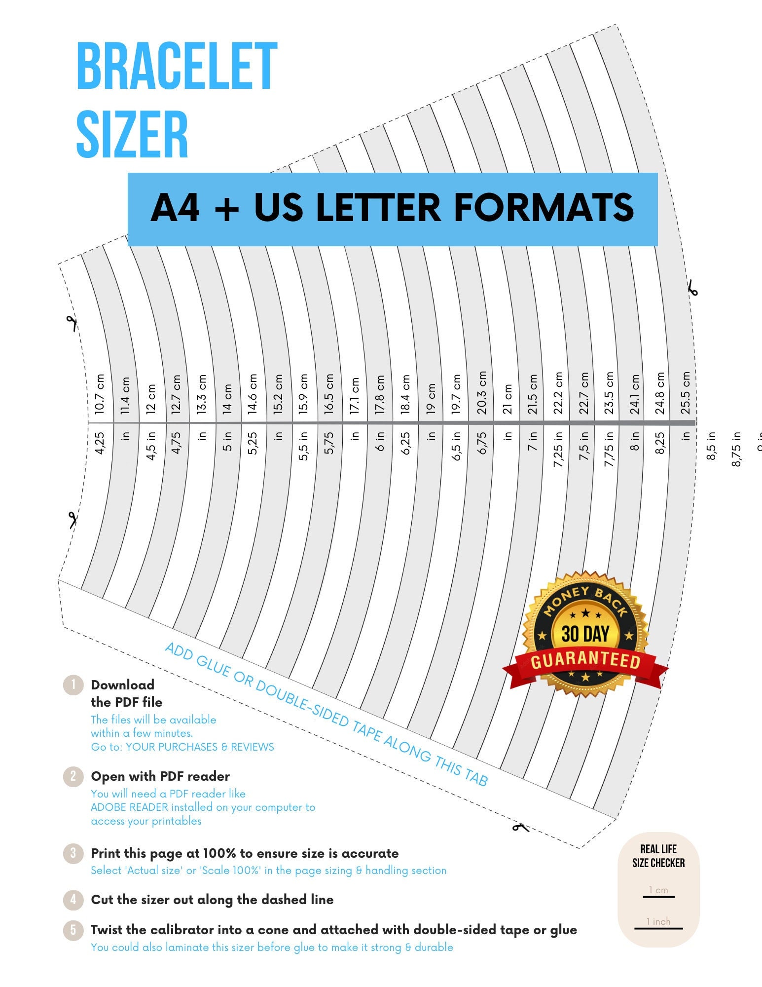 Bracelet Sizer Bracelet Length Finder Printable Bracelet Size Chart ...
