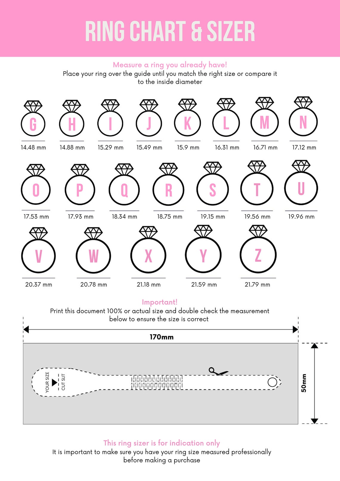 Ring Size Chart Ring Sizer Printable Ring Size Finder - Etsy UK