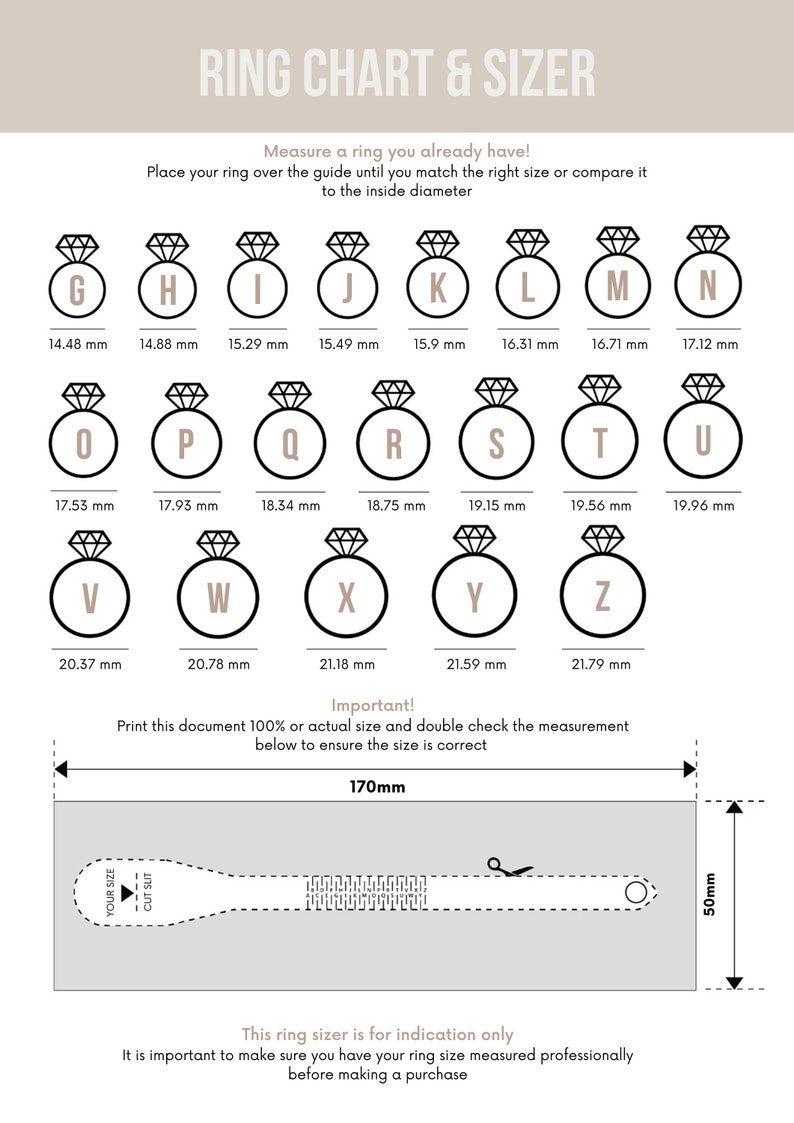 Ring Size Chart Ring Sizer Printable Ring Size Finder Printable Ring