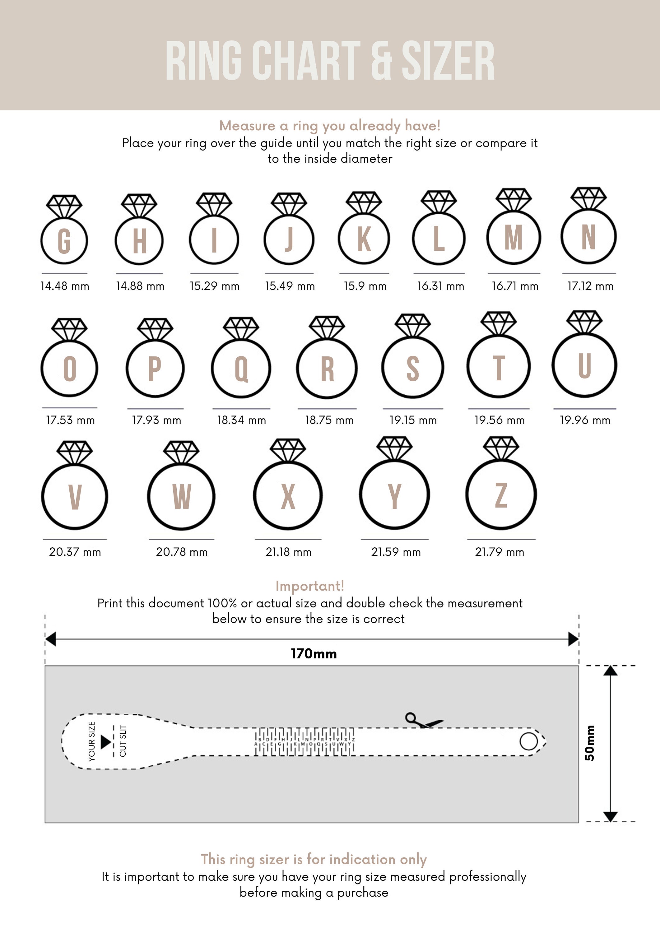 Ring Size Chart Ring Sizer Printable Ring Size Finder - Etsy UK